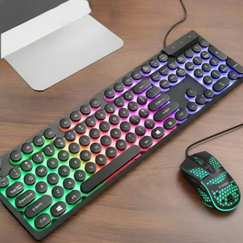 Ninja Dragons Z9i Wired Gaming Keyboard & Mouse Set, Retro Round Keycaps, LED Backlit (White & Black)