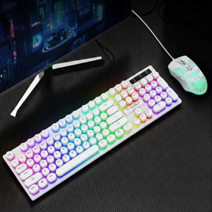 Ninja Dragons Z9i Wired Gaming Keyboard & Mouse Set, Retro Round Keycaps, LED Backlit (White & Black)