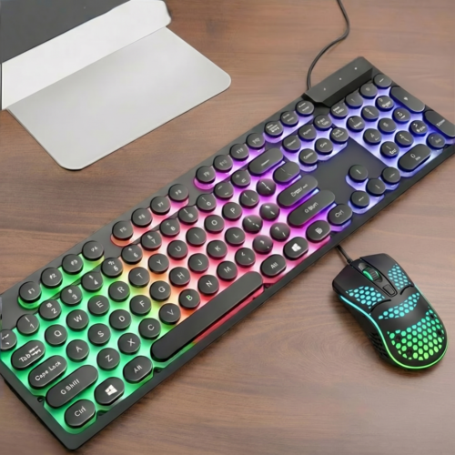 Ninja Dragons Z9i Wired Gaming Keyboard & Mouse Set, Retro Round Keycaps, LED Backlit (White & Black)