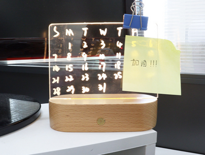 LED Acrylic Note Board w/ Wooden Base -  USB Powered, 3 Variants, Rewritable Message Board