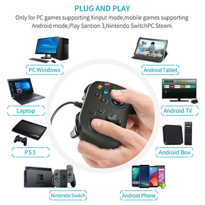 Wired USB Gaming Controller - Dual Vibration, Turbo, XInput & DInput, Multi-Platform (Black / Blue)