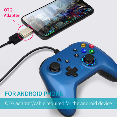 Wired USB Gaming Controller - Dual Vibration, Turbo, XInput & DInput, Multi-Platform (Black / Blue)