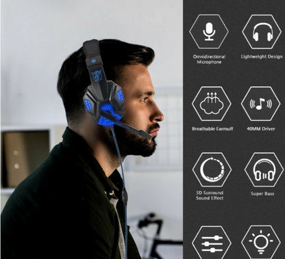 Ninja Dragons G9300 — Wired Gaming Headset w/ Microphone & LED Lighting (Black & Blue)
