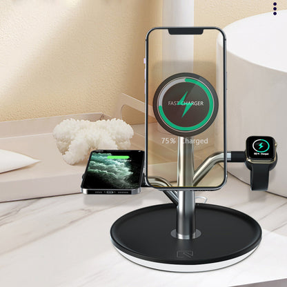 3-in-1 Wireless Charging Stand - iPhone, AirPods & Apple Watch Holder with LED Night Light (Black)