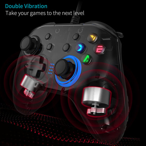 Wired USB Gaming Controller - Dual Vibration, Turbo, XInput & DInput, Multi-Platform (Black / Blue)