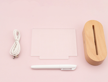 LED Acrylic Note Board w/ Wooden Base -  USB Powered, 3 Variants, Rewritable Message Board