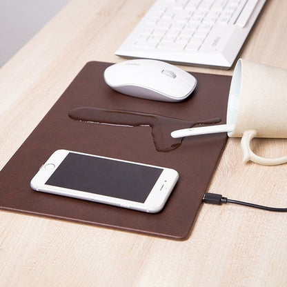 2-in-1 Wireless Charging Mouse Pad — PU Leather, 5W Charger with LED Indicator