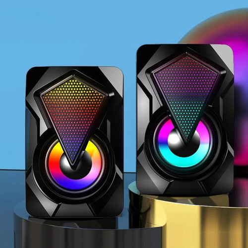 Dragon USB-Powered Stereo PC Speakers — 2.0 Channel, LED Lighting, 3.5mm Audio (Black)