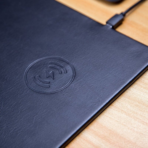 2-in-1 Wireless Charging Mouse Pad — PU Leather, 5W Charger with LED Indicator