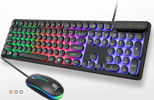 Ninja Dragons Z9i Wired Gaming Keyboard & Mouse Set, Retro Round Keycaps, LED Backlit (White & Black)