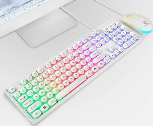 Ninja Dragons Z9i Wired Gaming Keyboard & Mouse Set, Retro Round Keycaps, LED Backlit (White & Black)