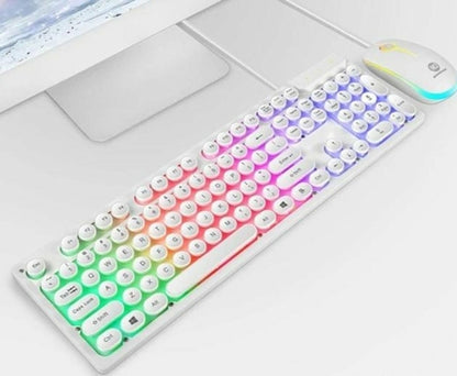 Ninja Dragons Z9i Wired Gaming Keyboard & Mouse Set, Retro Round Keycaps, LED Backlit (White & Black)