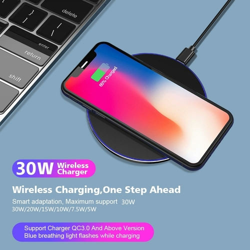 Dragon W9 30W Wireless Charging Pad — Ultra-Slim, USB-C, Qi Compatible