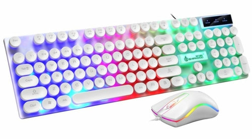 Ninja Dragons Z9i Wired Gaming Keyboard & Mouse Set, Retro Round Keycaps, LED Backlit (White & Black)
