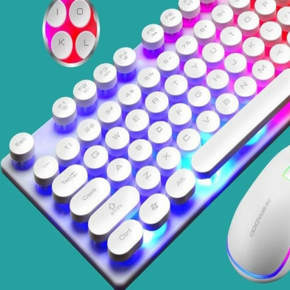 Ninja Dragons Z9i Wired Gaming Keyboard & Mouse Set, Retro Round Keycaps, LED Backlit (White & Black)