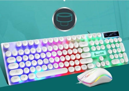 Ninja Dragons Z9i Wired Gaming Keyboard & Mouse Set, Retro Round Keycaps, LED Backlit (White & Black)